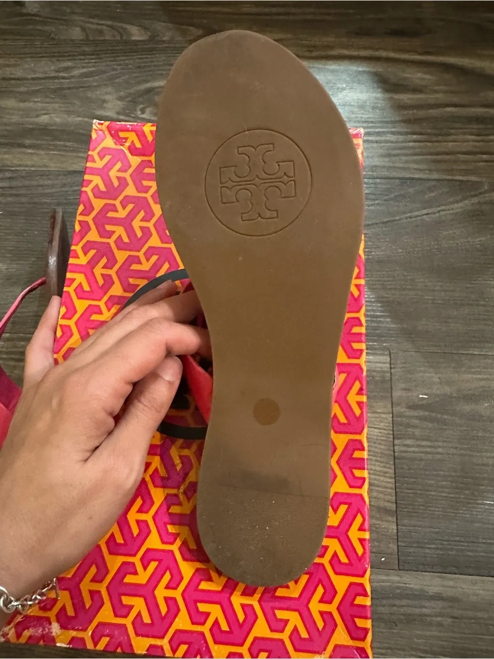 Tory Burch Hot Pink Leather Logo Thong Sandals